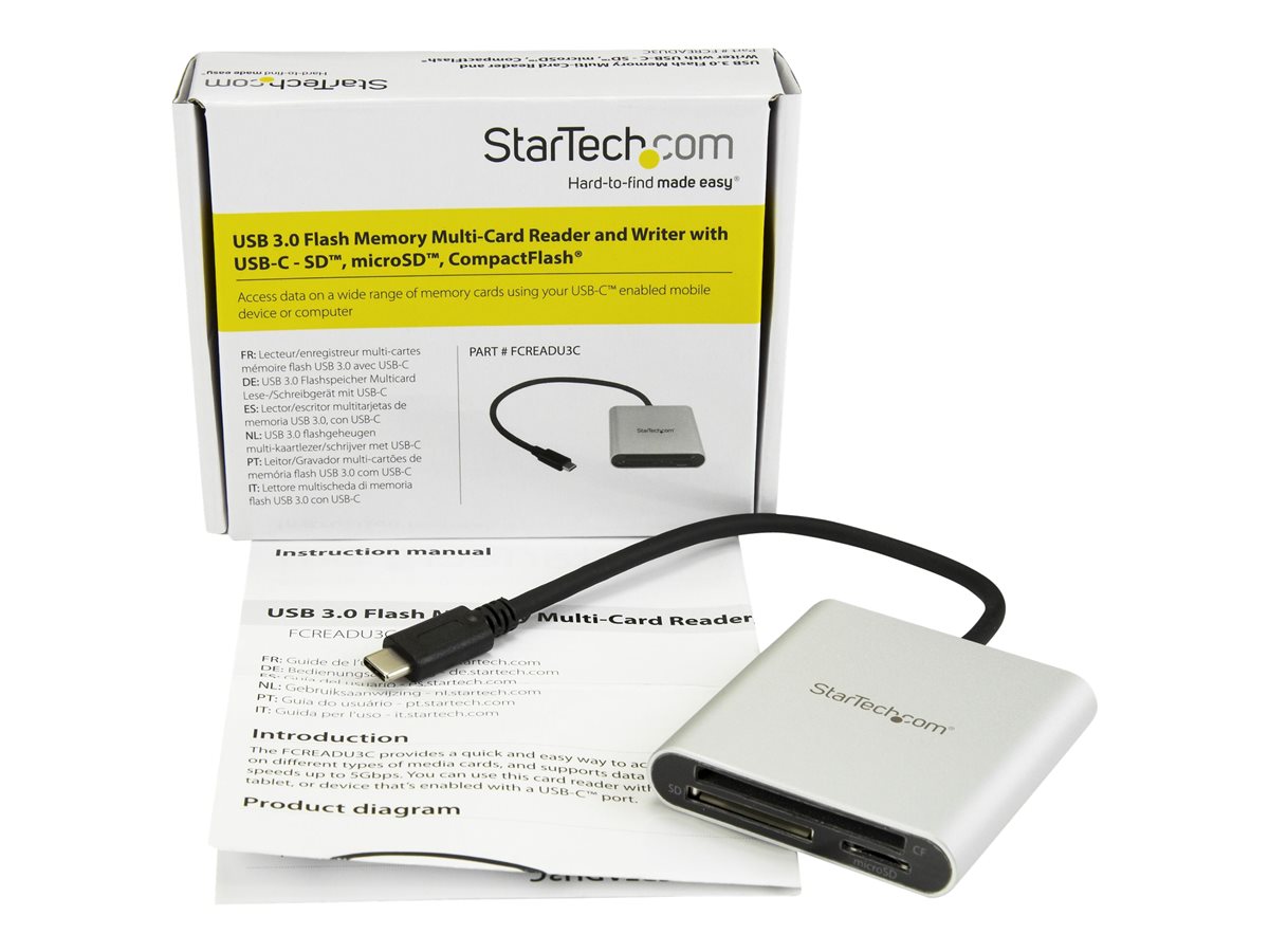 StarTech.com USB 3.0 Flash Memory Multi-Card Reader/Writer with USB-C - SD microSD and CompactFlash Card Reader w/ Integrated USB-C Cable (FCREADU3C) - čtečka karet - USB 3.0 – foto 3