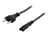 DELTACO Europlug (strøm CEE 7/16) (male) - Strøm IEC 60320 C7 Sort 2m Strømkabel