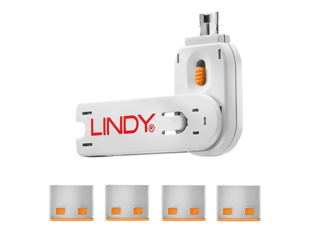 Clé USB et 4 bloqueurs de ports USB, Orange
