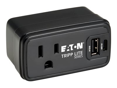 Eaton Tripp Lite Series Power It! Travel Charger and Power Strip 1-Outlet 5-15R USB-C and USB-A Ports 32W PD Charging Direct Plug-In Black