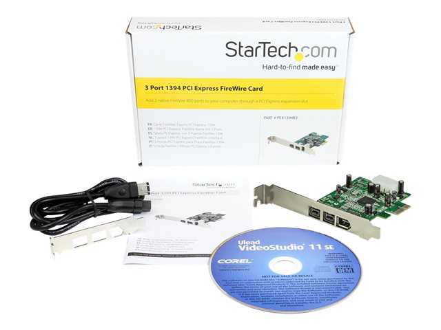 StarTech.com 3 Port 2b 1a 1394 PCI Express FireWire Card Adapter - 1394 FW PCIe FireWire 800 / 400 Card (PEX1394B3)
