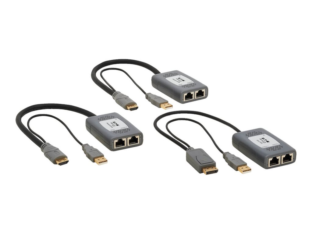 Eaton Tripp Lite Series 2-Port DisplayPort to HDMI over Cat6 Extender Kit, Pigtail Transmitter/2x Receivers, 4K 60 Hz, HDR, 4:4:4, 230 ft. (70.1 m), TAA