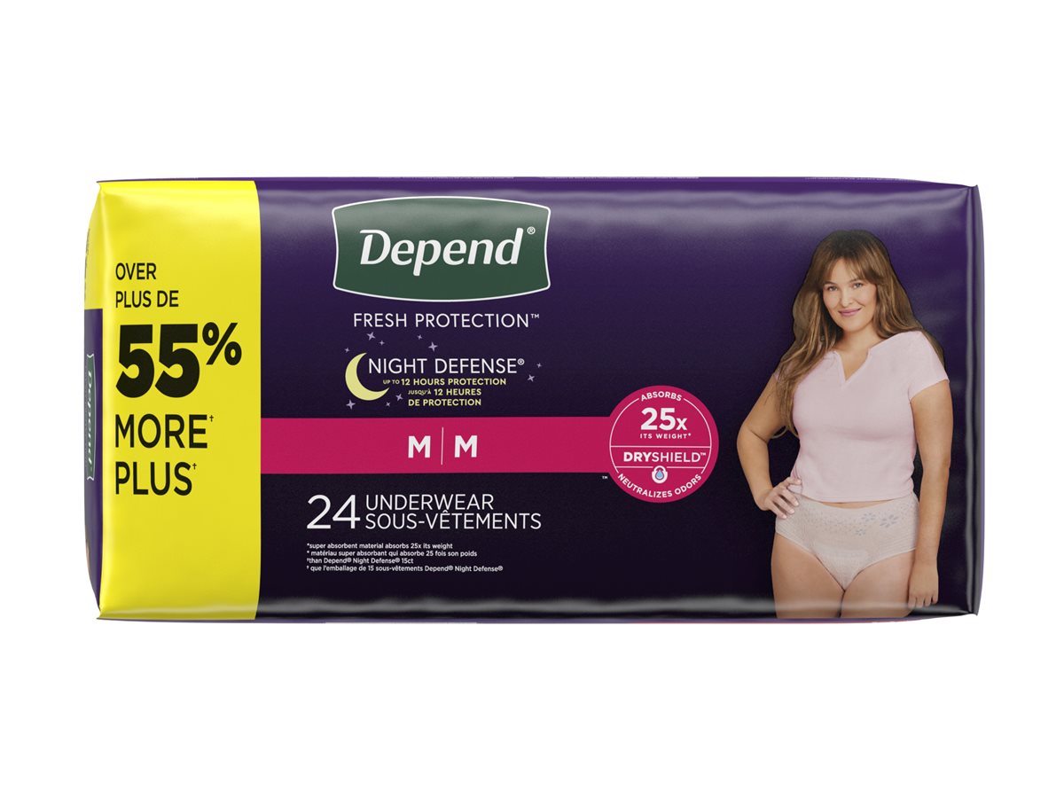 Depend Fresh Protection Night Defense Incontinence Underwear for Women -  Overnight - Medium - Blush - 24s