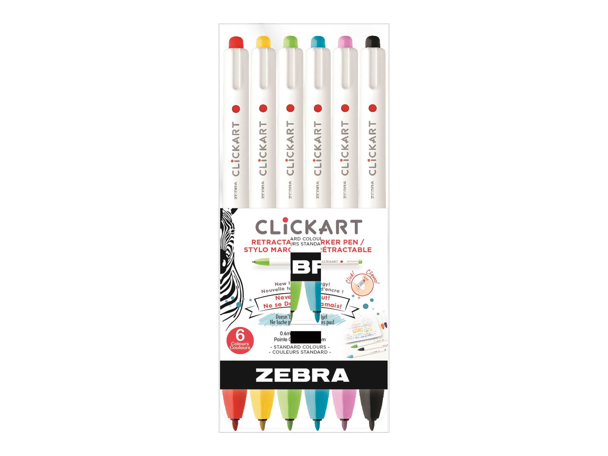 Zebra Pen ClickArt Retractable Marker Pen, Fine Point, 0.6mm, Assorted  Light & Dark Ink Colors, 24-Pack, 69824