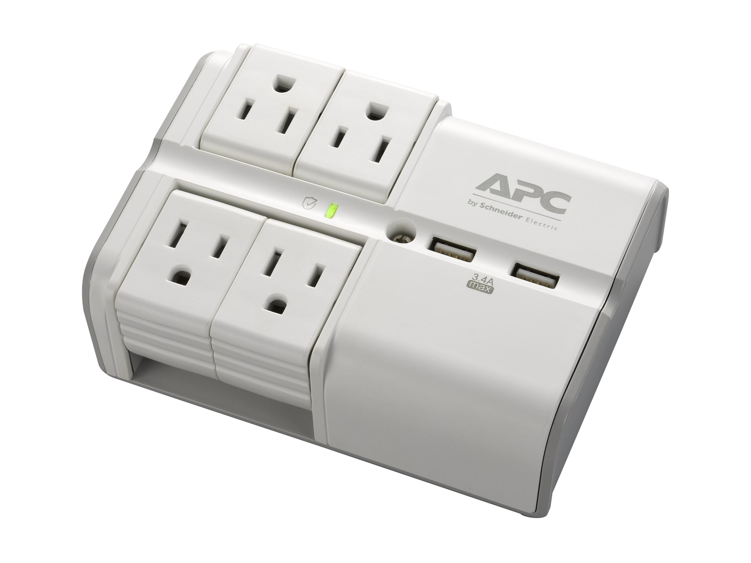 Wall Surge Prot 4 Rotatng Out 1080 Joule W/2 3.4A Usb Charge Port