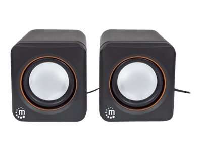 Manhattan 2600 Series Speaker System, Small Size, Big Sound, Two Speakers, Stereo, USB power, Output: 2x 3W, 3.5mm plug for sound, In-Line volume cont
