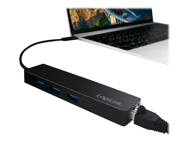 Hub USB-C 3.1 LogiLink UA0313 3 porty + adapter gigabitowy, Ultra Slim