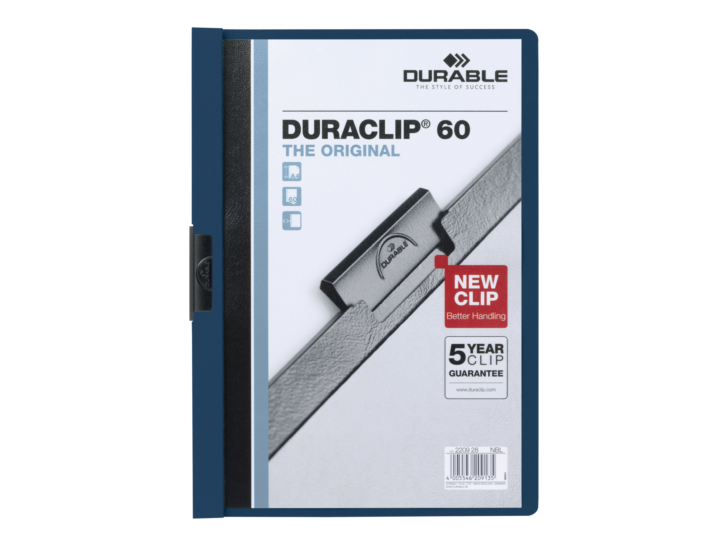 Durable Duraclip 60 Clip File For A4 Capacity 60 Sheets Midnight Blue With Transparent Front Cover