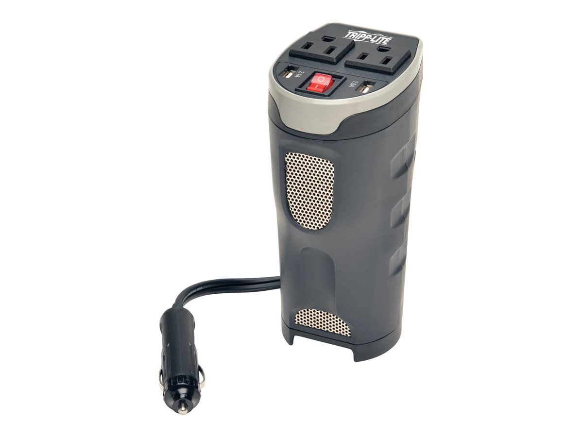 Tripp Lite Car Inverter Cup Holder 200W 12V DC to 120V AC 2 USB Charging Ports 2 Outlets