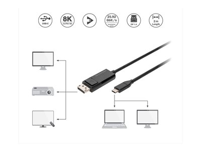 DIGITUS USB Kabel Typ C --> DisplayPort Bidirektional 8K 2m