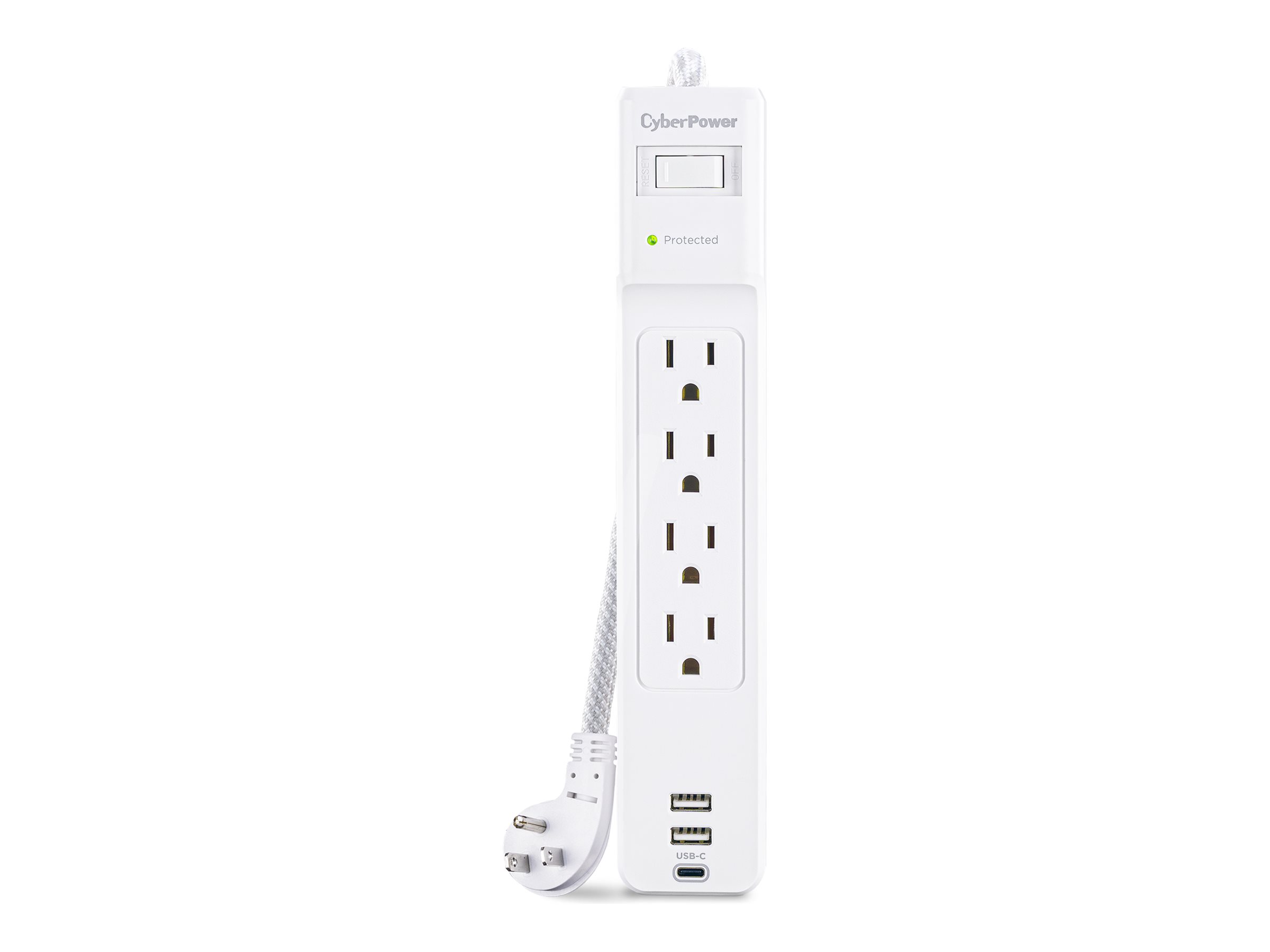 4 OUTLET, 5FT CORD 3USB, WHITE