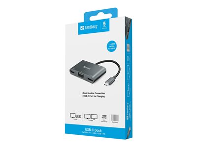 SANDBERG USB-C Dock 2xHDMI+1xVGA+USB+PD