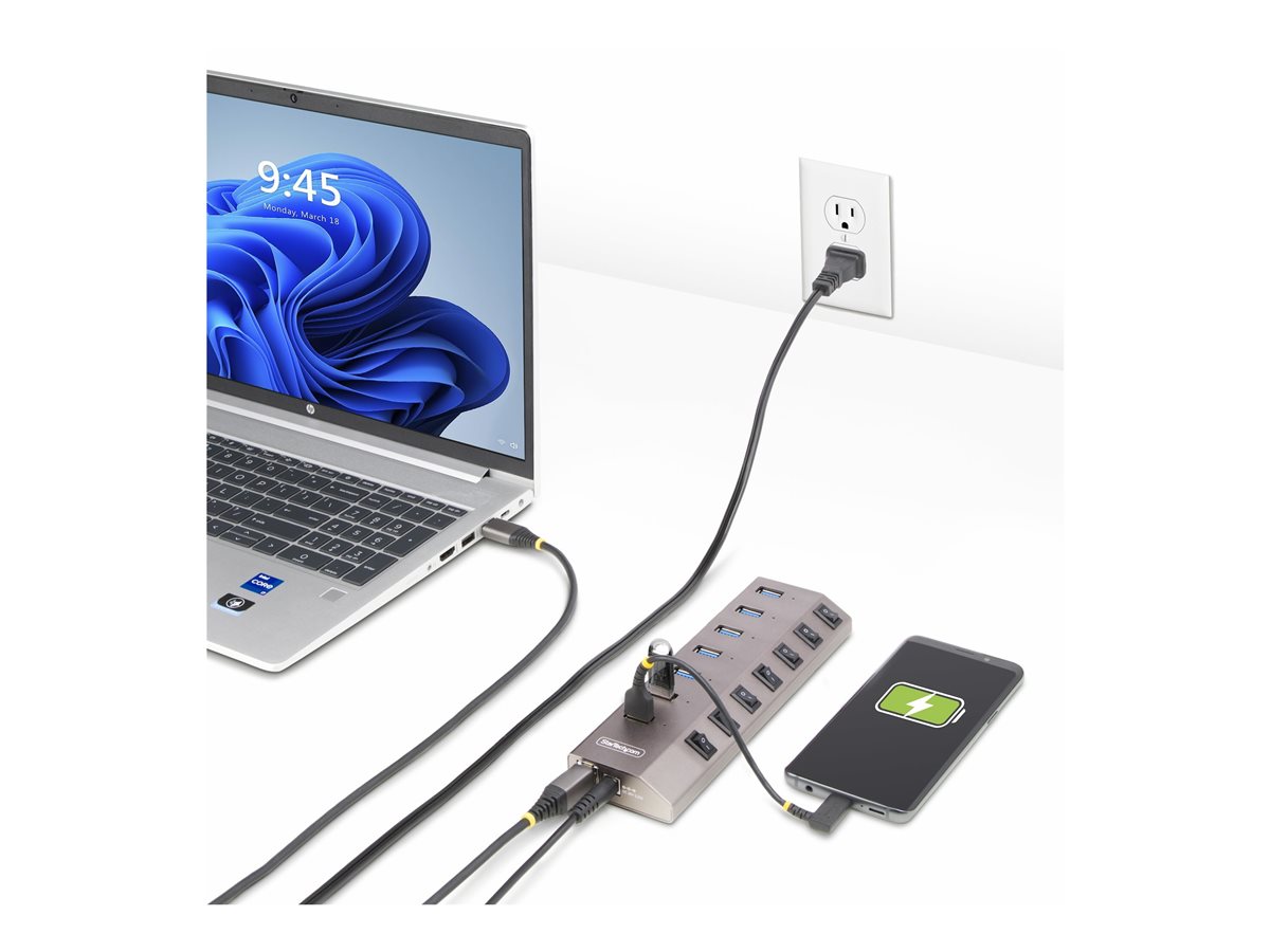 StarTech.com 7-Port Self-Powered USB-C Hub with Individual On/Off Switches, USB 3.0 5Gbps Expansion Hub w/Power Supply, Desktop/Laptop USB-C to USB-A Hub, 7x BC 1.2 (1.5A), USB Type C Hub - USB-C/A Host Cables (5G7AIBS-USB-HUB-EU) - rozbočovač - 7 porty – foto 9