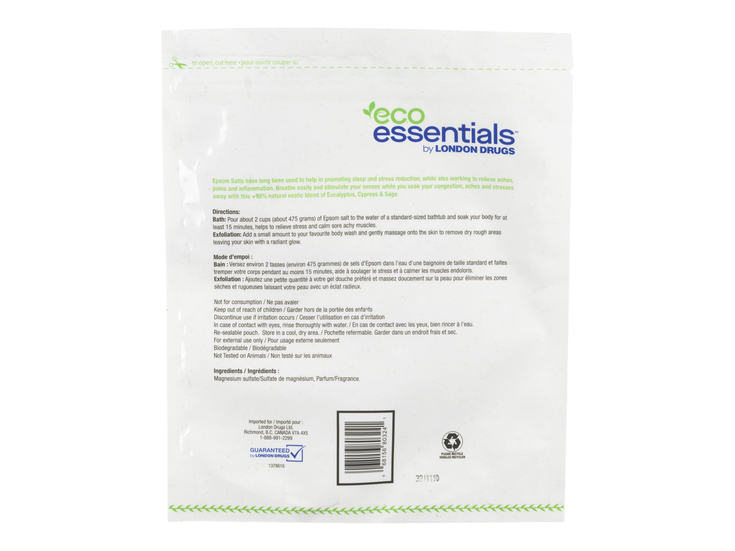 Eco Essentials Epsom Salt - Eucalyptus with Cypress and Sage - 2kg