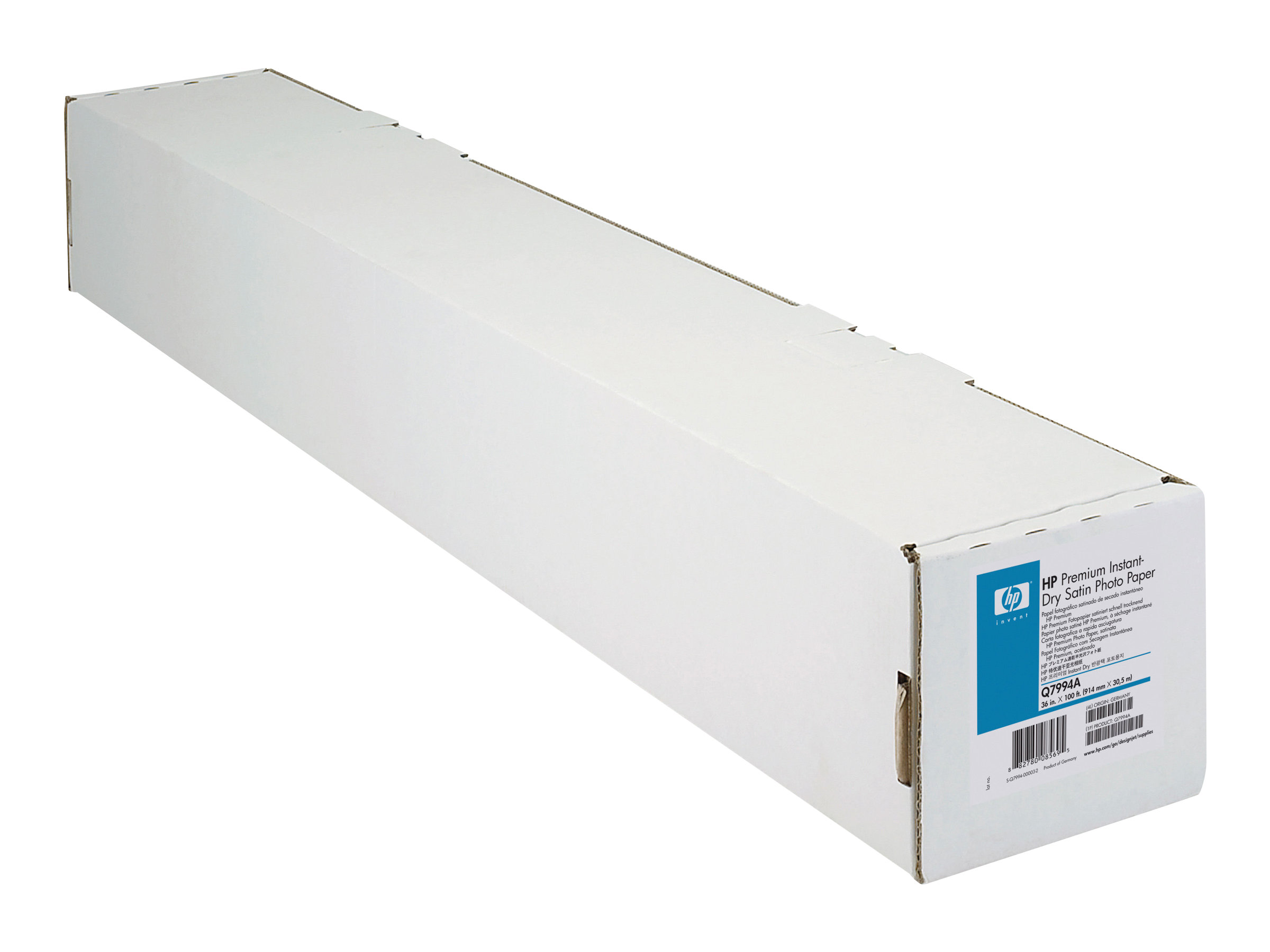 HP Premium Instant-dry Satin Photo Paper photo paper satin 1 roll(s) Roll (91.4 cm x 30.5 Package view Left-angle 80540