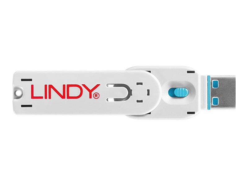 Clé USB et 4 bloqueurs de ports USB, Bleu