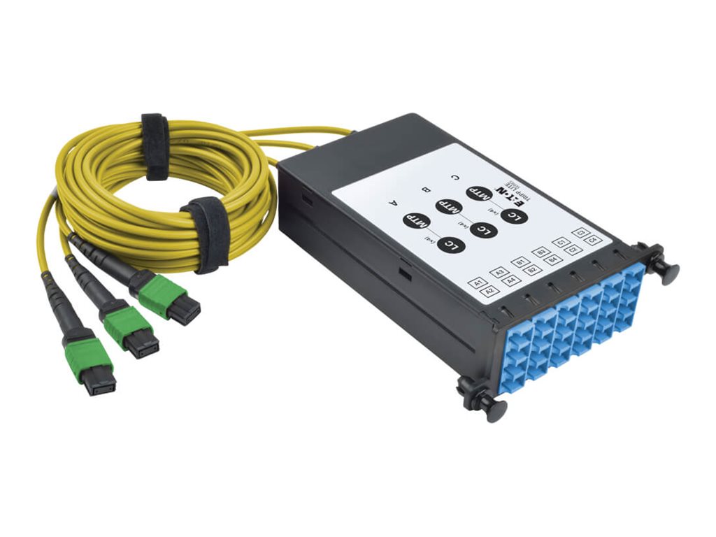 Tripp Lite Fiber Breakout Cassette w/Built-In MTP Cables, 9/125 40 GB to 10 GB, (x3) 8-Fiber Singlemode MTP/MPO to (x12) LC Duplex