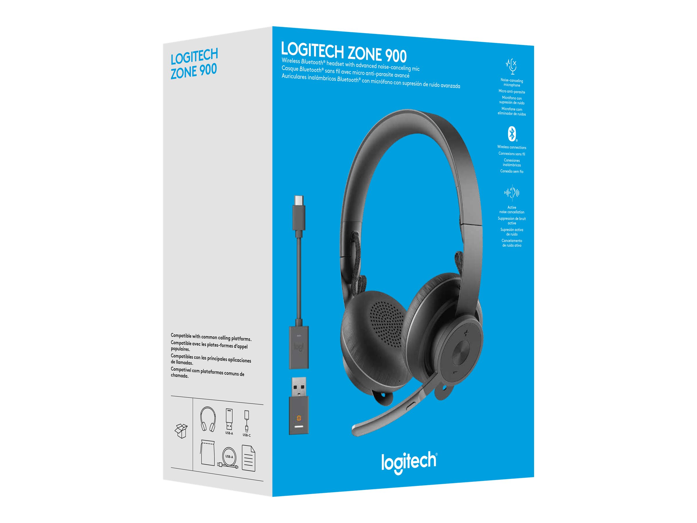 Logitech Zone 900 On-Ear Wireless Bluetooth Headset with Advanced Noise-canceling Microphone, Connect up to Wireless Devices with one Receiver, Quic