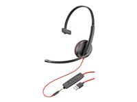Poly Blackwire 3215 - Blackwire 3200 Series - headset - on-ear - wired - active noise canceling - 3.5 mm jack, USB-A - black - Skype Certified, Avaya Certified, Cisco Jabber Certified