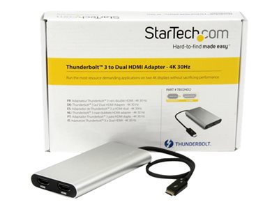StarTech.com Thunderbolt 3 to Dual HDMI Display Adapter - 4K 30Hz - Certified TB3 to HDMI Monitor Adapter - Compatible w/ Windows Only (TB32HD2)