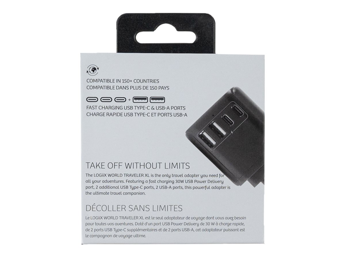 LOGiiX World Traveler XL 5 Output USB-A & USB-C Power Adapter - Black - LGX-13446