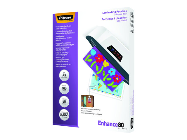 FELLOWES POCHETTES A3-DOS ADHESIF-80