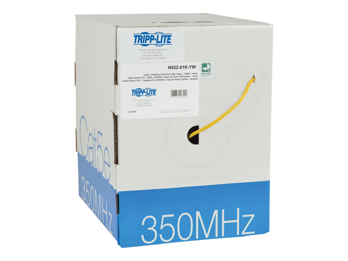 Tripp Lite Cat5e 350 MHz Bulk Solid-Core PVC Cable, Yellow, 1000 ft