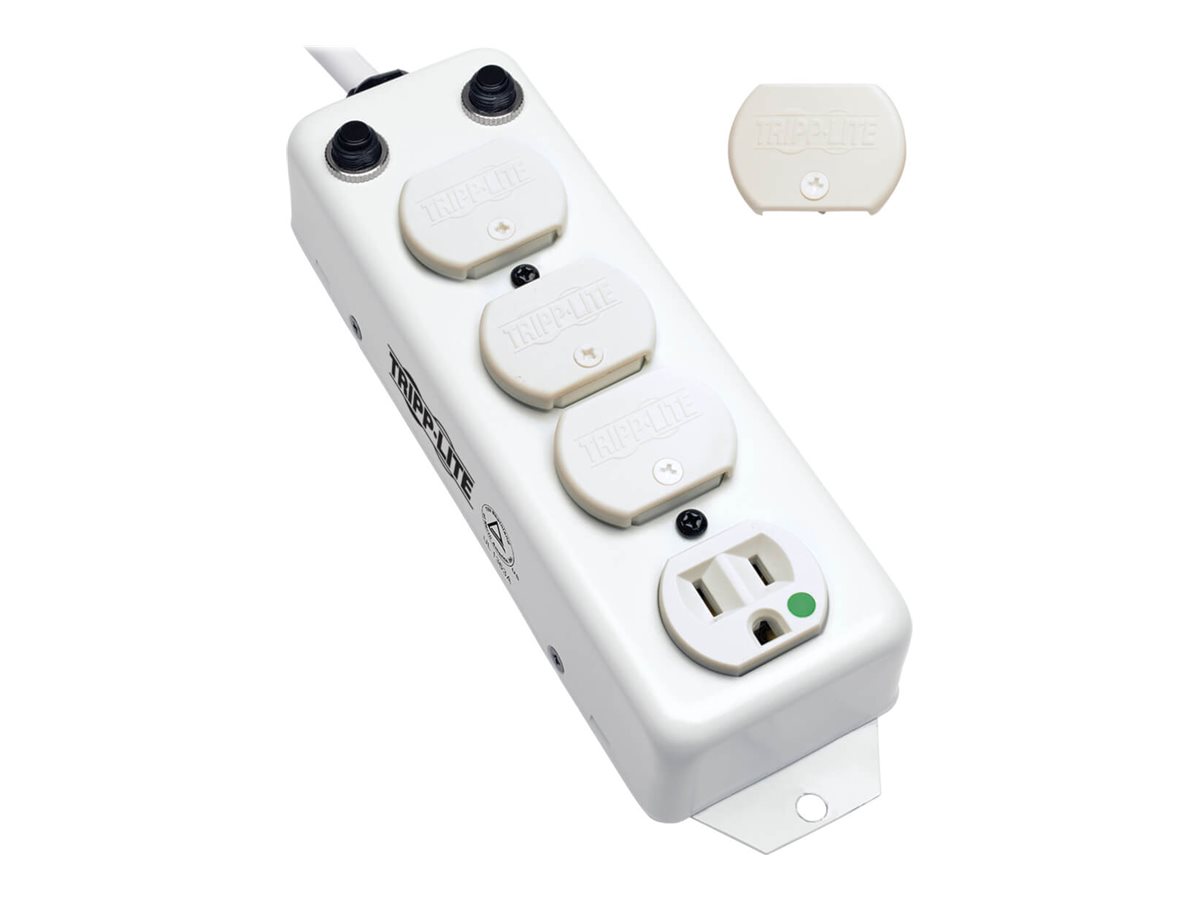 Tripp Lite Safe-IT Power Strip Medical Antimicrobial 120V 4 Outlet UL1363A 15ft Right Angle Cord For Patient Care Vicinity