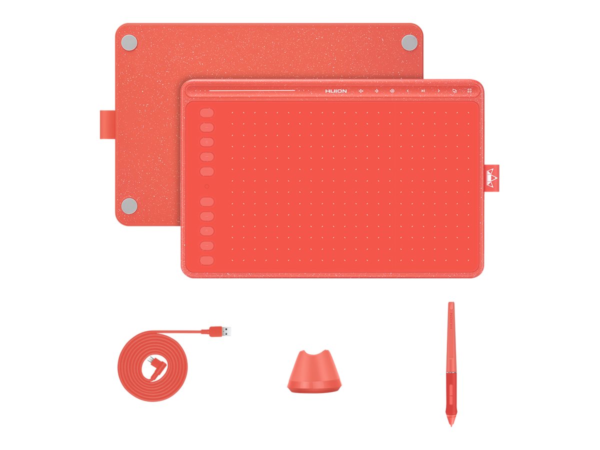 Huion HS611 digitiser USB-C coral Product shot Multi-angle 78950