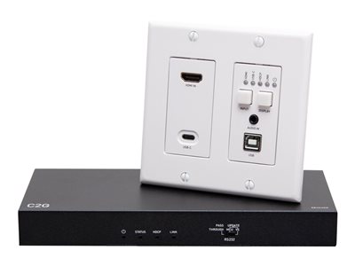 C2G HDMI HDBaseT + USB-C, 3.5mm, and USB-B to A over Cat Extender Wall Plate Transmitter to Box Receiver