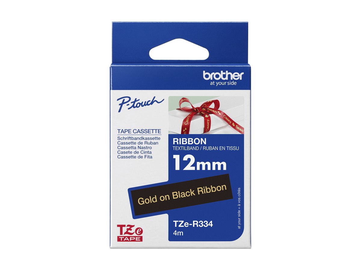 Ruban TZER334 12mm or / noir tissu non adhésif