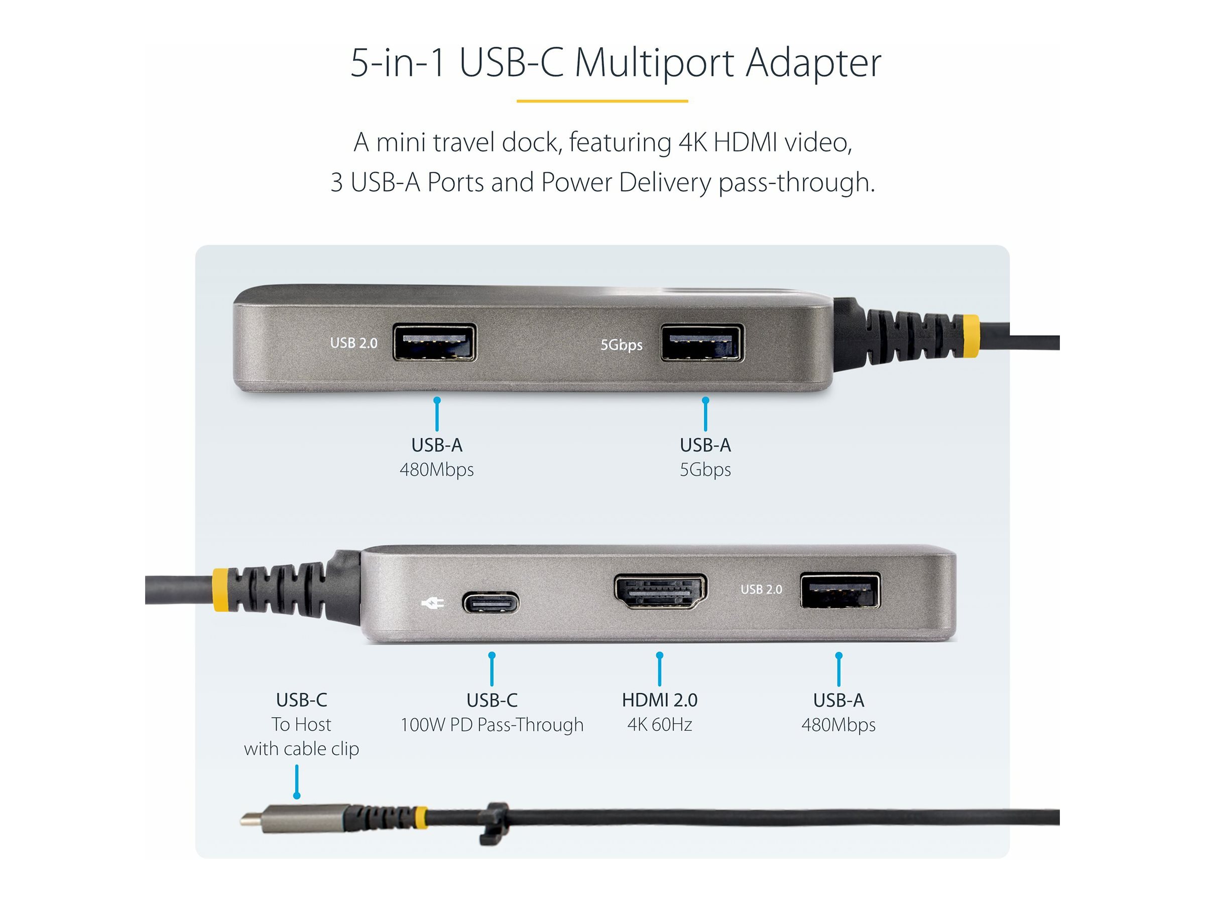 USB C Multiport Adapter 4K 60Hz HDMI, PD - USB-C Multiport Adapters, Universal Laptop Docking Stations