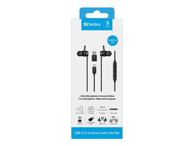 SANDBERG USB-C/A In-Earset with Line-Mic
