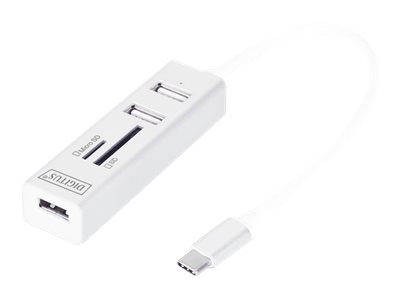 DIGITUS USB-C-Hub 3-Port 2.0->3xA2.0 1xReader in.Kabel weiß - DA-70243