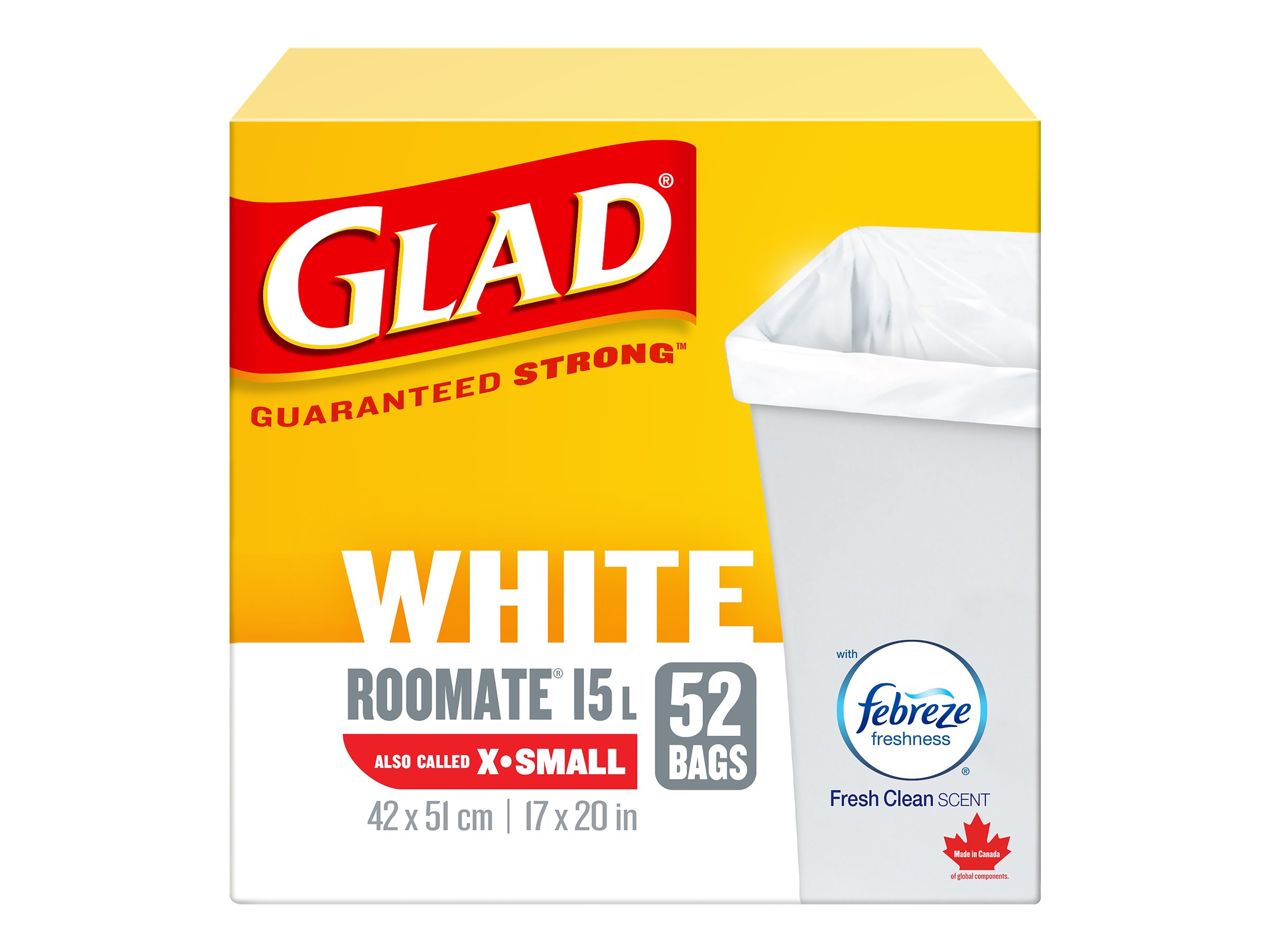 GLAD WHITE GARBAGE BAG FRESHXS/52'S/15L
