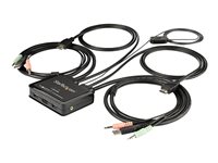 StarTech.com 2 Port HDMI KVM Switch, 4K 60Hz, Compact Dual Port UHD/Ultra HD USB Desktop KVM Switch with Integrated 4ft Cables & Audio, Bus Powered & Remote Switching, MacBook ThinkPad - 4K KVM Switch w/ Audio (SV211HDUA4K) - KVM / audio switch - 2 ports