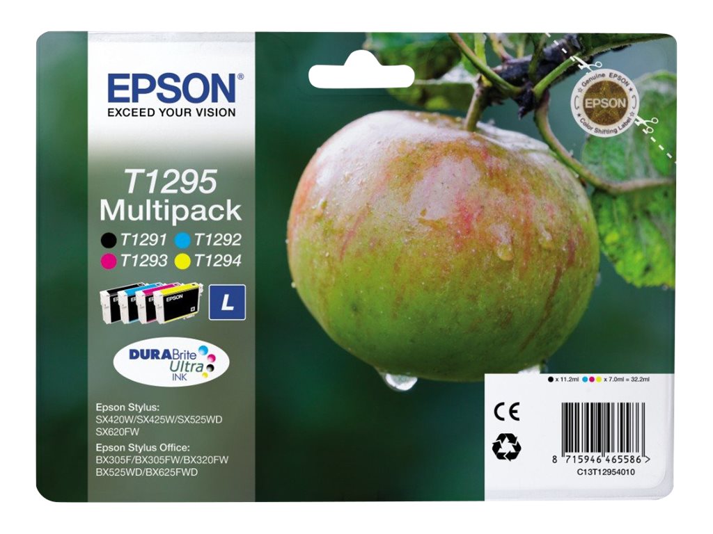 An image of Epson T1295 Multipack - 4-pack - black, yellow, cyan, magenta - original - ink cartridge