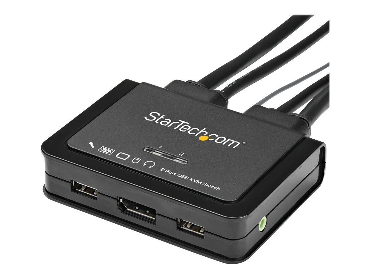 StarTech.com 2 Port DisplayPort KVM Switch, 4K 60Hz, Compact Dual Port UHD DP 1.2 USB Desktop KVM Switch w/ Integrated 4ft Cables & Audio, Bus Powered & Remote Switching, MacBook ThinkPad - 4K KVM Switch w/ Audio (SV211DPUA4K) - přepínač KVM / audio - 2 porty – foto 3