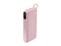 Belkin BoostCharge - Powerbank - med display - 20000 mAh - 20 Watt - PD - 3 output-stikforbindelser (2 x USB-C, USB) - på kabel: USB-C - pink