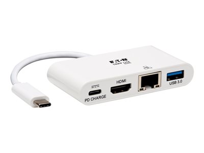 Tripp Lite USB C to HDMI Multiport Video Adapter Converter w/ USB-A Hub, USB-C PD Charging Port & Gigabit Ethernet Port, Thunderbolt 3 Compatible USB Type C to HDMI, USB Type-C