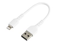 StarTech.com 15cm Durable USB A to Lightning Cable - White USB Type A to Lightning Connector Charge & Sync Power Cord - Rugged w/Aramid Fiber - Apple MFI Certified - iPad Air iPhone 12 (RUSBLTMM15CMW) Lightning-kabel 15cm