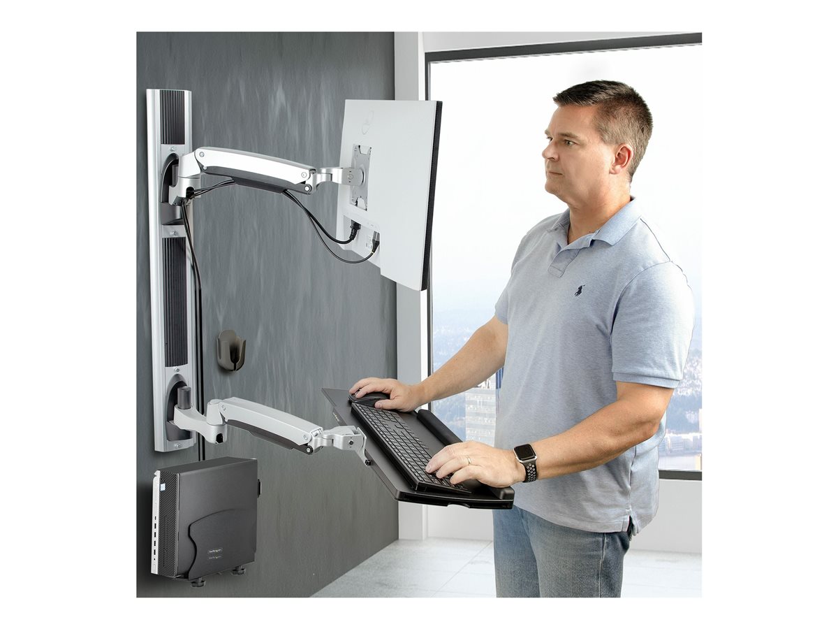StarTech.com Wall Mount Workstation, VESA Mount For 32" Monitors (22lb/10kg), Fully Articulating Arms For Single Monitor Mount & Keyboard Tray, Includes Desktop Computer/PC Bracket - Ergonomic Standing Desk (2PASTSC-WALL-MOUNT) montážní sada - pracovní stanice - pro plochý panel - černá - kompatibilní s TAA – foto 9