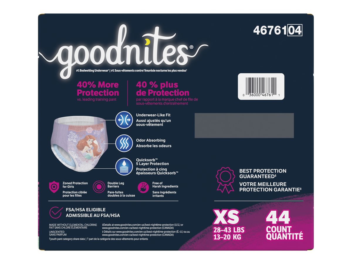 Goodnites Girls' Nighttime Bedwetting Underwear, XS, S/M, Large, XL, 44,  34, 28
