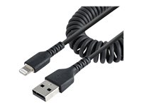 StarTech.com 1m (3ft) USB to Lightning Cable, MFi Certified, Coiled iPhone Charger Cable, Black, Durable and Flexible TPE Jacket Aramid Fiber, Heavy Duty Coil Charging Cable - Rugged USB Lightning Cable (RUSB2ALT1MBC) Lightning-kabel 1m