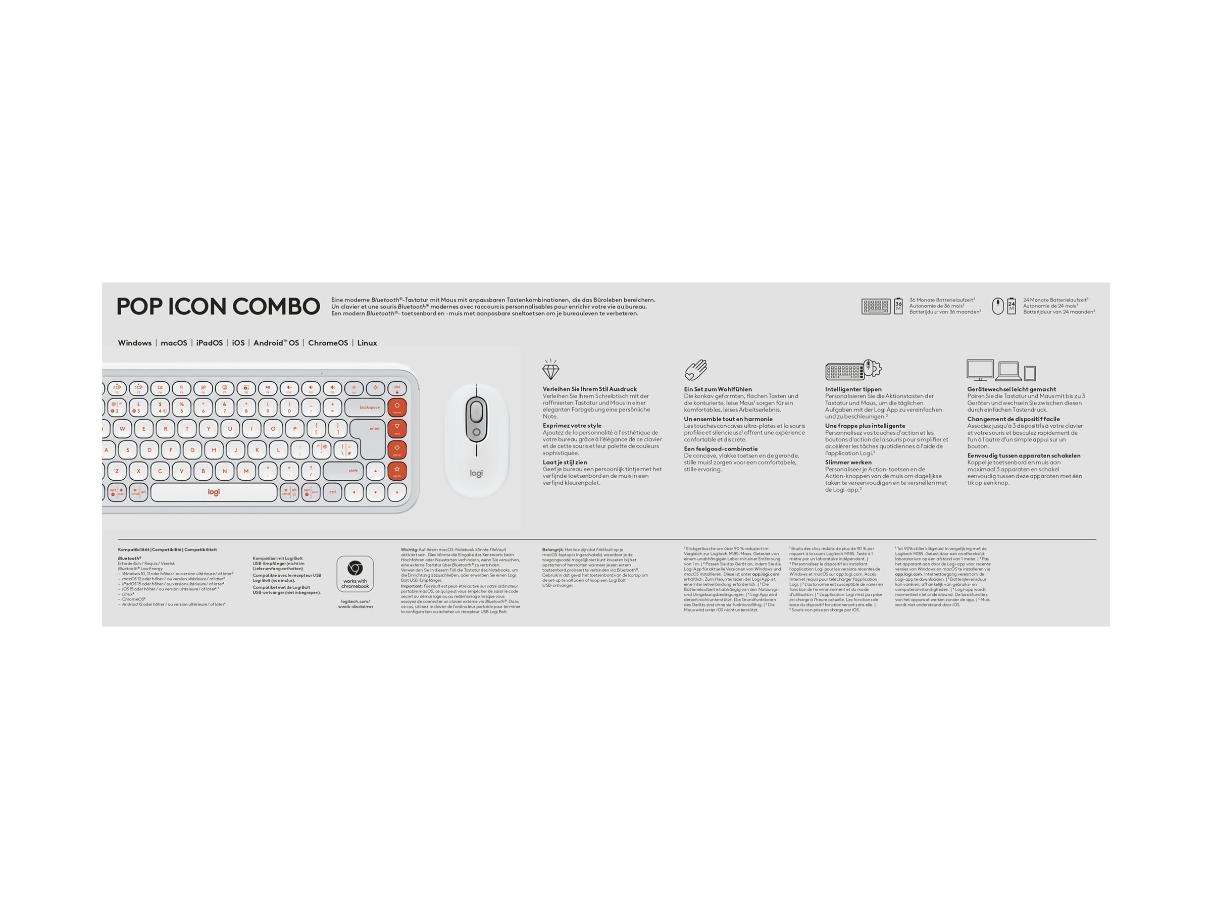 Logitech POP Icon Combo keyboard and mouse set QWERTY English off white orange Input Usage / lifestyle Back 72500
