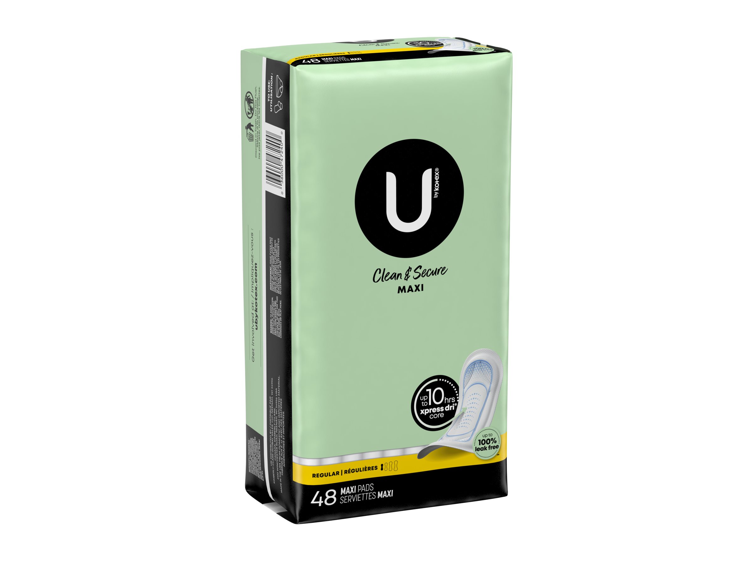 U by Kotex Clean & Secure Maxi Pads - Regular Absorbency - 48 Count