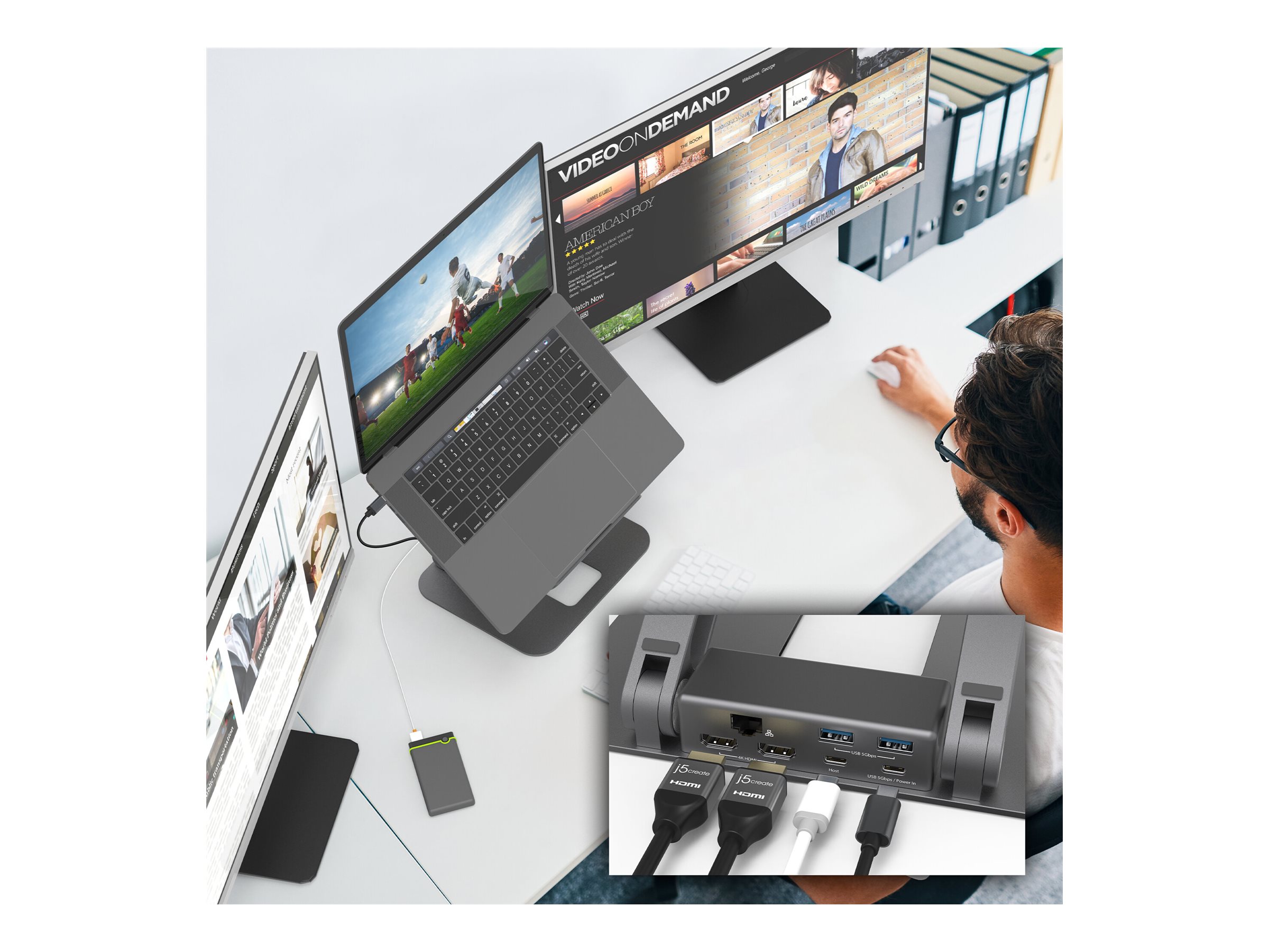 J5create Jts427 Docking Station Notebook Stand Usb C Thunderbolt 3 Thunderbolt 4 2 X Hdmi 1gbe