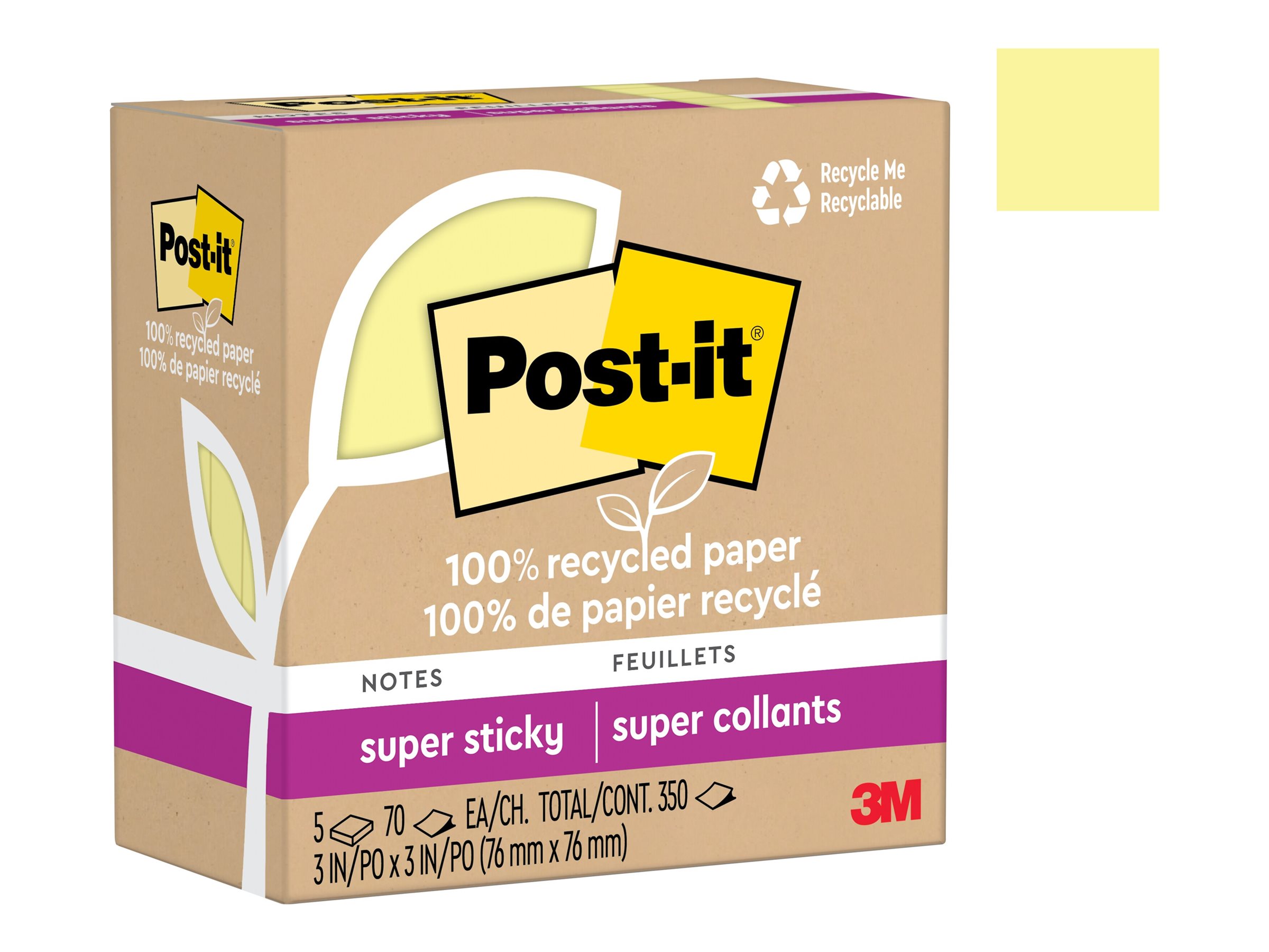 Post-it Super Sticky Notes - Canary Yellow - 5 x 70 sheets