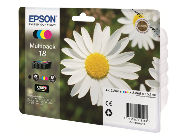 Image of Epson 18 Multipack - 4-pack - black, yellow, cyan, magenta - original - ink cartridge