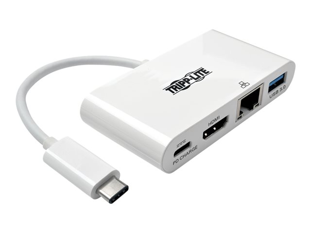 Tripp Lite USB C to HDMI Multiport Video Adapter Converter w/ USB-A Hub, USB-C PD Charging, Gigabit Ethernet Port, Thunderbolt 3 Compatible USB Type C to HDMI, USB Type-C